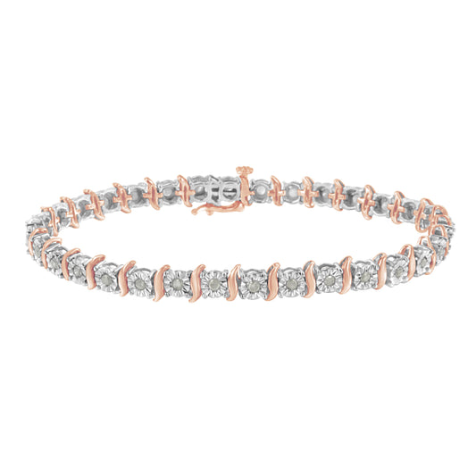 Two-Tone 10K Yellow Gold over .925 Sterling Silver 1.0 Cttw Diamond S-Curve Link Miracle-Set Tennis Bracelet (I-J Color, I3 Clarity) - 7"