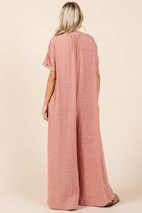 Mittoshop Button Detail Jumpsuit - Short Sleeve Wide Leg Jumpsuit