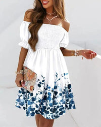 Boho Breeze Off-Shoulder Pleated Dress – Stylish Cowgirl Casual Wear