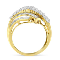 10K Yellow Gold 1.0 Cttw Round & Baguette Cut Diamond 64 Stone Bypass Style Channel Set Modern Statement Ring (H-I Color, SI1-SI2 Clarity) - Size 6
