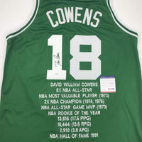Autographed/Signed Dave Cowens Boston Green Stat Basketball Jersey PSA/DNA COA