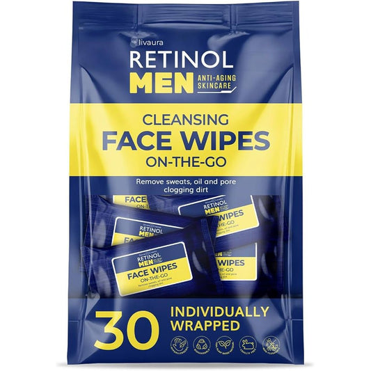 Retinol Men On-The-Go Cleansing Face Wipes 30 Individually Wrapped