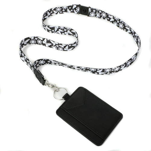 ESSENTIALS Brand Black And White Flutter Lanyard with ID Pocket EasyOptionXY LLC