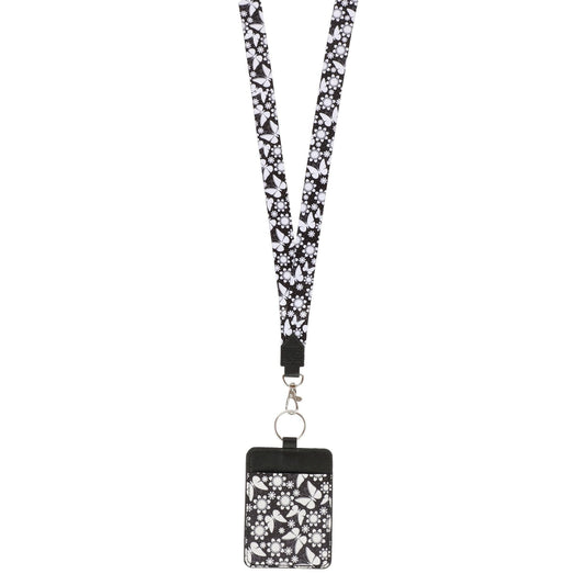 ESSENTIALS Brand Black And White Flutter Lanyard with ID Pocket EasyOptionXY LLC