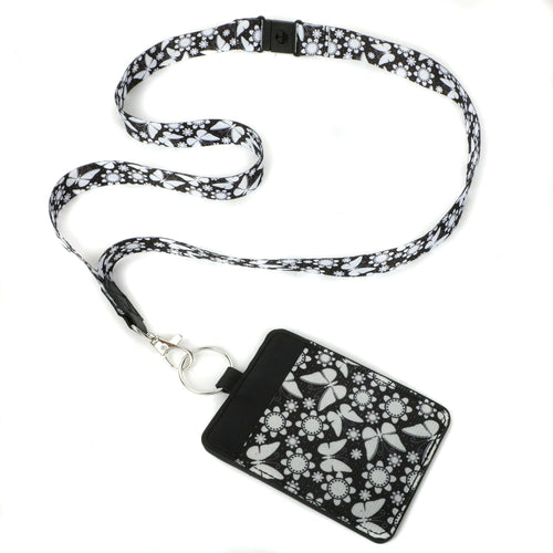 ESSENTIALS Brand Black And White Flutter Lanyard with ID Pocket EasyOptionXY LLC