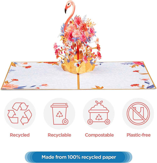 Floral Flamingo Pop Up Card - Frndly 8" x 6"