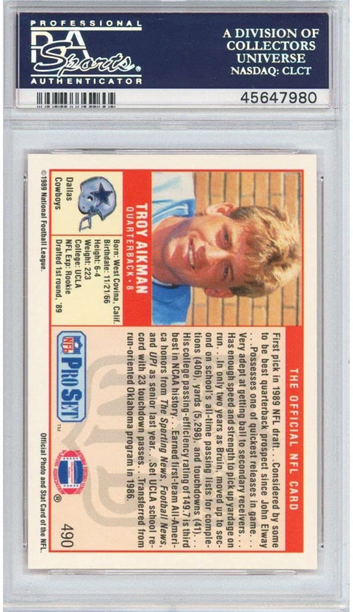 Graded 1989 Pro Set Troy Aikman #490 Rookie RC Football Card PSA 10 Gem Mint