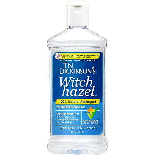 T.N. Dickinson's Witch Hazel 100% Natural Astringent 8 Fl Oz Pure Witch Hazel, Fragrance Free; Cleanses & Soothes Skin; Clinical Grade; for Face & Body