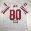 Autographed/Signed Jerry Rice San Francisco White Football Jersey Tristar COA