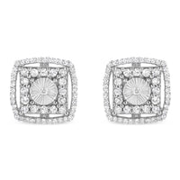 .925 Sterling Silver 1.0 Cttw Round Diamond Double Halo and Disc Stud Earring (I-J Color, I2-I3 Clarity)