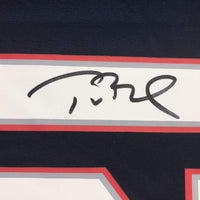 Framed Autographed/Signed Tom Brady 35x39 New England Patriots Blue Authentic Nike Game Football Jersey Tristar COA