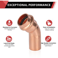 30 Pcs 1/2" 45° Press Copper Street Elbow (Lead Free)