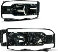 Headlights Assembly For 20022005 Dodge Ram Pickup Headlight Replacement Driving Light Chrome Housing Red Reflector Clear Lens
