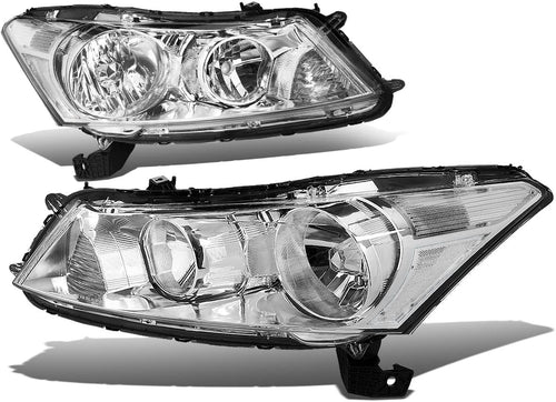 Halogen Model Factory Style Headlight Assembly Compatible With 0812 Honda Accord Sedan 4door Driver Passenger Side Chrome Housing Amber Corner