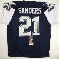Autographed/Signed Deion Sanders Dallas Dark Blue Football Jersey JSA COA