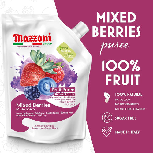 Mazzoni, Forest Berries Fruit Puree, 100% Fruit, No Sugar Added 1 kg (2.2 lb)