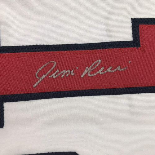 Framed Autographed/Signed Jim Rice 35x39 Boston White Baseball Jersey JSA COA