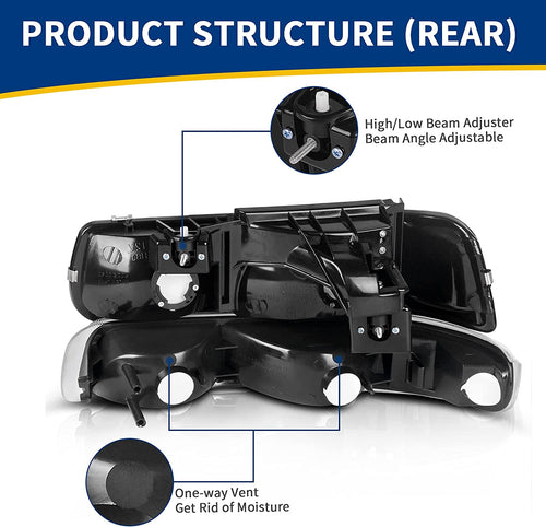 Autosaver88 Headlights Assembly Compatible With 19992002 Chevrolet Silverado 20012002 1500 2500 1500hd 2500hd 3500 20002006 Tahoe Suburban Lights In Bumpers