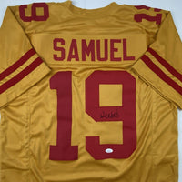 Autographed/Signed Deebo Samuel San Francisco Gold Football Jersey JSA COA