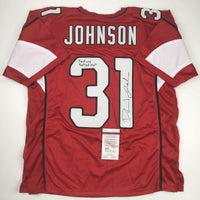 Autographed/Signed David Johnson Fantasy Football MVP Arizona Red Football Jersey JSA COA