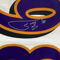 Framed Autographed/Signed Tony Siragusa 35x39 Baltimore White Football Jersey JSA COA