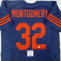 Autographed/Signed David Montgomery Chicago Retro Blue Football Jersey JSA COA