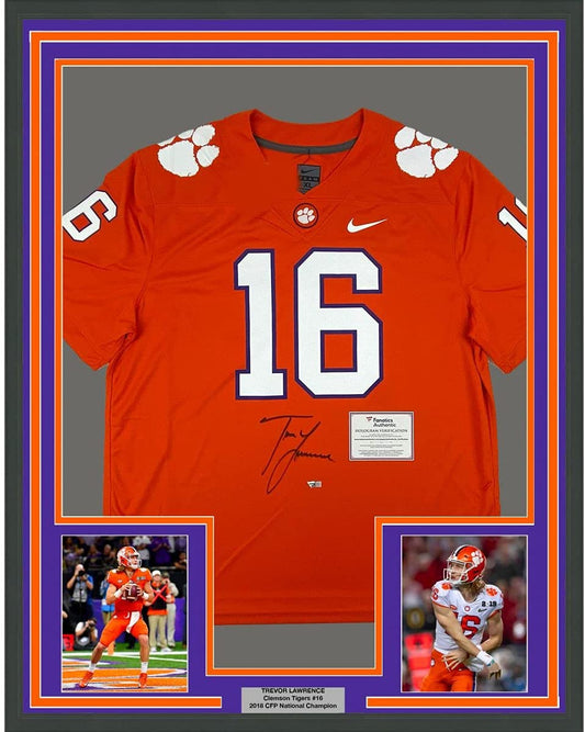Framed Autographed/Signed Trevor Lawrence 35x39 Clemson Tigers Orange Authentic Nike College Football Jersey Fanatics COA
