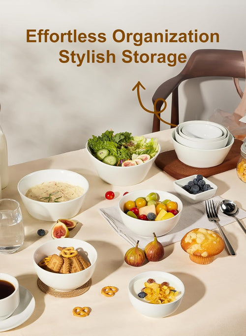 Yedio Small Bowls Set, White Ceramic Bowls of 6, 10 oz Porcelain Bowl for Kitchen Dessert Rice Side Dish Snack Soup Fruits Cereal Ice Cream, Microwave Dishwasher Freezer Oven Safe Easy Clean Stackable