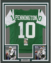 Framed Autographed/Signed Chad Pennington 35x39 New York Green Football Jersey JSA COA