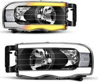 Headlights Assembly For 20022005 Dodge Ram Pickup Headlight Replacement Driving Light Chrome Housing Red Reflector Clear Lens