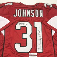 Autographed/Signed David Johnson Fantasy Football MVP Arizona Red Football Jersey JSA COA