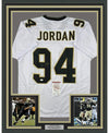 Framed Autographed/Signed Cam Cameron Jordan 35x39 New Orleans White Football Jersey JSA COA