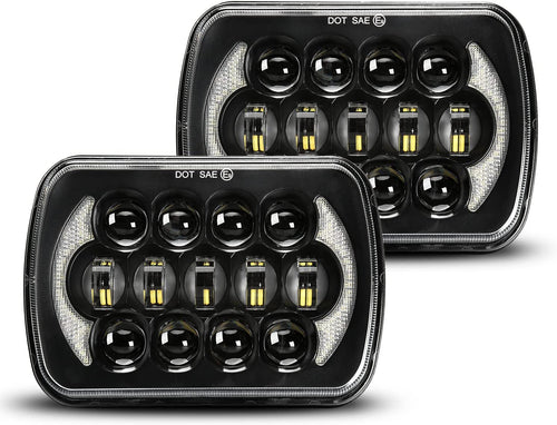 Lxlight Pair 5x7 6x7 High Low Beam LED Headlights Compatible With Jeep Wrangler Yj Cherokee Xj H6054 H6054ll 69822 6052 6053 Angel Eyes Drl Black 105w