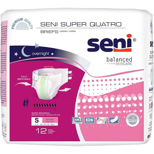 Seni Super Quatro Adult Diapers / Briefs (Size Large, Case of 36 Count)
