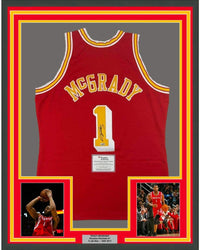 Framed Autographed/Signed Tracy McGrady 35x39 Houston Rockets Red Authentic Swingman Mitchell & Ness Basketball Jersey Fanatics COA