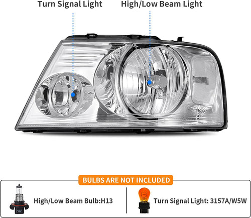 2004-2008 Ford F150 Headlights Chrome Housing Reflector