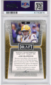 Graded 2020 Leaf Draft Joe Burrow #1 Gold Rookie RC Football Card PSA 10 Gem Mint