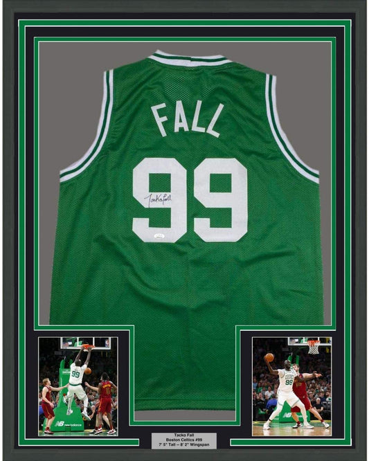 Framed Autographed/Signed Tacko Fall 35x39 Boston Green Basketball Jersey JSA COA