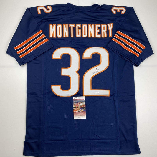Autographed/Signed David Montgomery Chicago Blue Football Jersey JSA COA