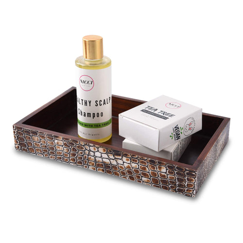 Vanity Trays Parlour Snap Collection Bone Inlay, Brown, 10" x 6"