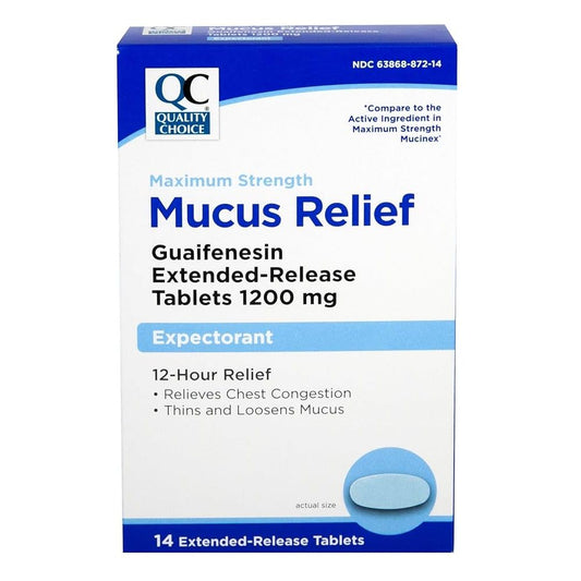 QC Maximum Strength Guaifenesin 1200 mg Extended-Release Tablets, 14 Count