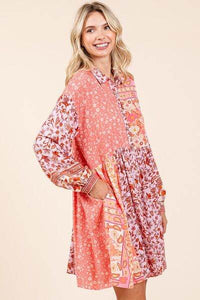 Mittoshop Floral Button Detail Long Sleeve Shirt Dress