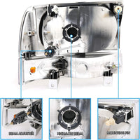Amerilite For Ford Super Duty F250 F350 F450 F550 Excursion Chrome Factory Style Replacement Headlights Wbumper Corner Set Passenger And Driver Side