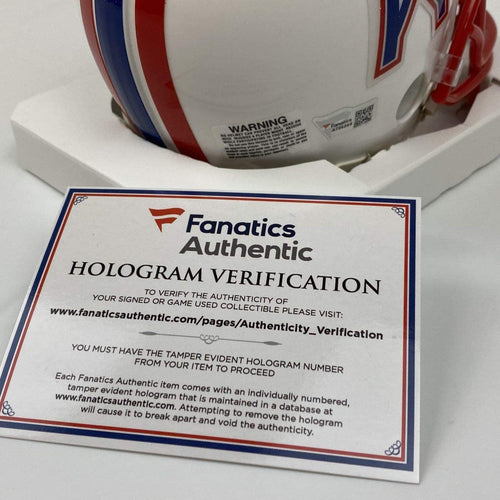 Autographed/Signed Warren Moon HOF 06 Houston Oilers Football Mini Helmet Fanatics COA