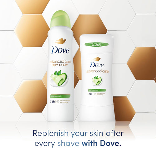 Dove Advanced Care Anti Deo Stick Cool Essentials Twin Pack for helping your skin barrier repair after shaving 72 h odor control and all-day sweat protection with Pro Ceramide Technology 2.6 oz