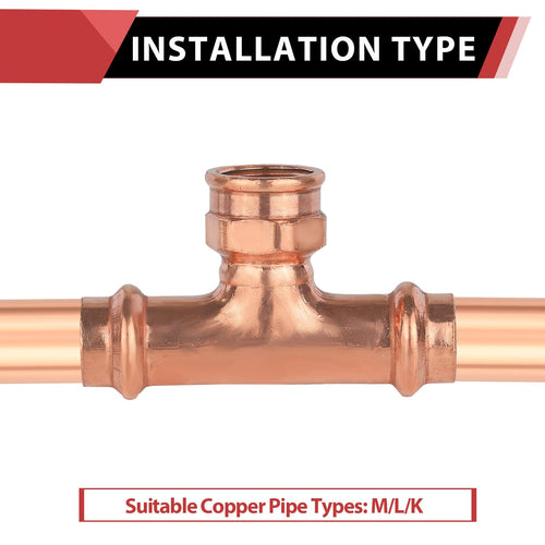 1/2" x 1/2" x 1/2" Copper Press x Press x Female Thread Tee (Lead Free)