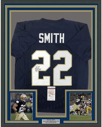 Framed Autographed/Signed Harrison Smith 35x39 Notre Dame Blue College Football Jersey JSA COA