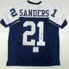 Autographed/Signed Deion Sanders Dallas Thanksgiving Day Football Jersey Beckett BAS COA