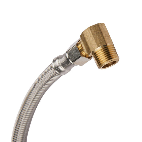 10ft Dishwasher Hose, with Attached 90 Degree 3/8" Comp x 3/8" MIP elbow, Premium Stainless Steel