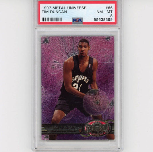 Graded 1997-98 Metal Universe Tim Duncan #66 Rookie RC Basketball Card PSA 8 NM-MT